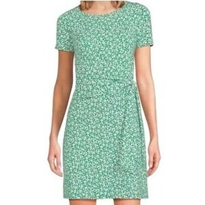 New Lands' End Green Floral Dress Short Sleeve Modal Wrap Women's Large/P 14-16